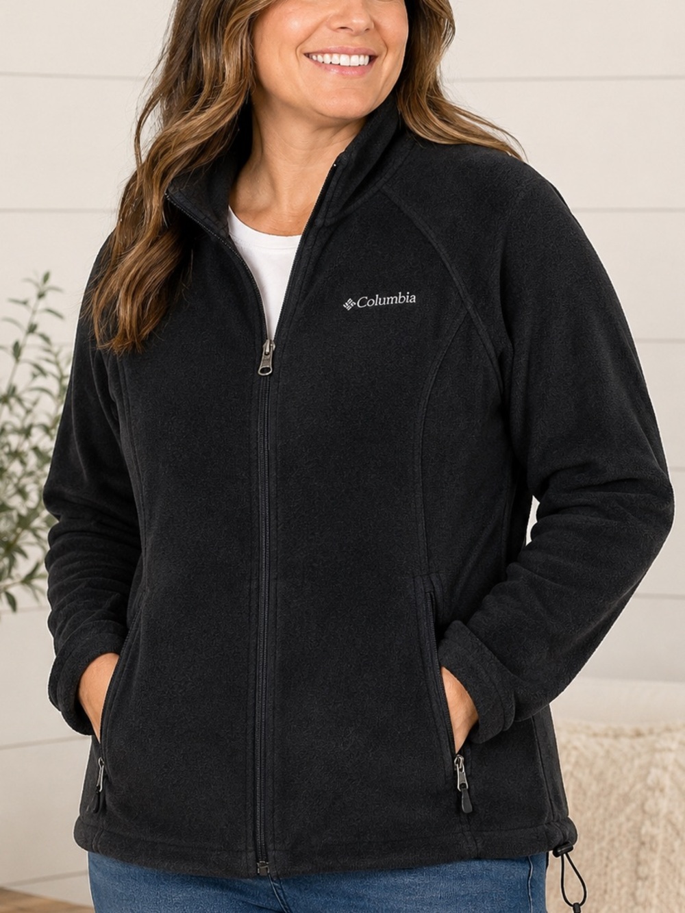 Columbia Women’s 1X Black Full Zip Fleece Jacket Plus Size Soft Outdoor Hiking